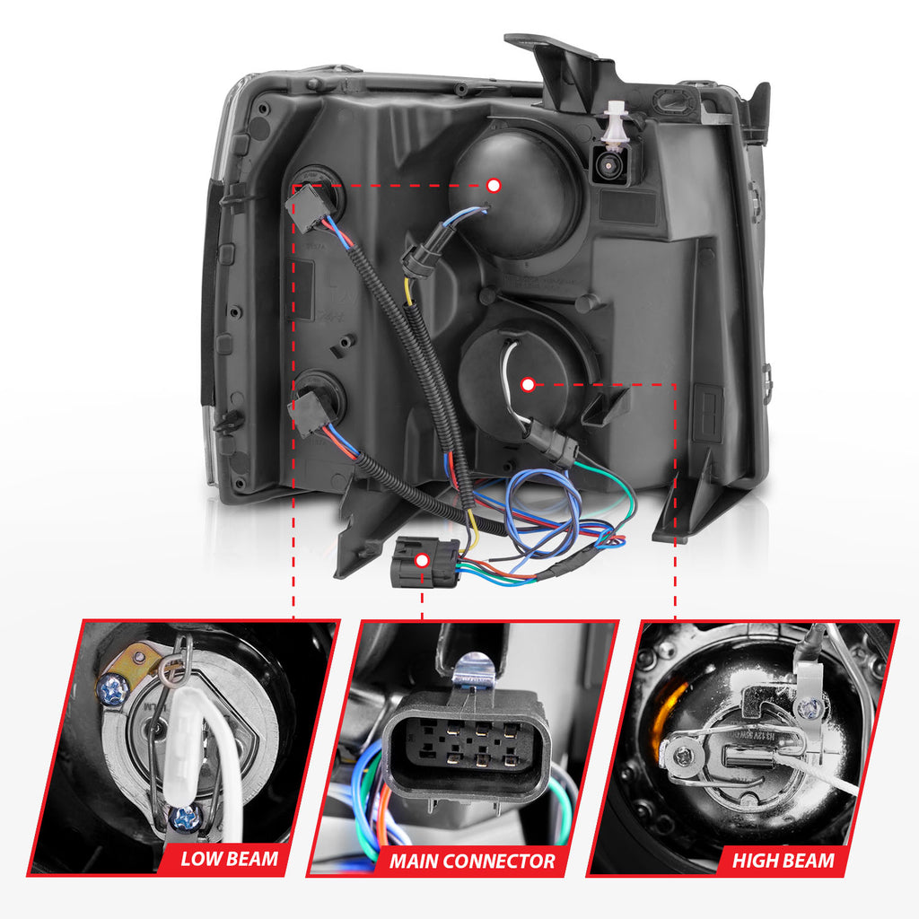ANZO USA 111200 Projector Headlight Set w/Halo for Select Chevrolet Silverado 1500, Chevrolet Silverado HD, Chevrolet Silverado HD