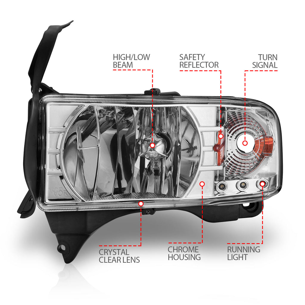 ANZO USA 111206 Crystal Headlight Set for Select Dodge Ram 1500, Dodge Ram 2500, Dodge Ram
