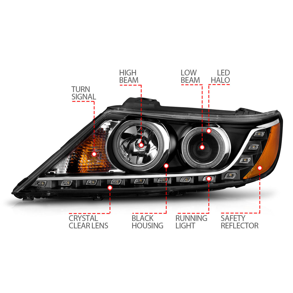 ANZO USA 111248 Projector Headlight Set w/Halo for Select Kia Sorento