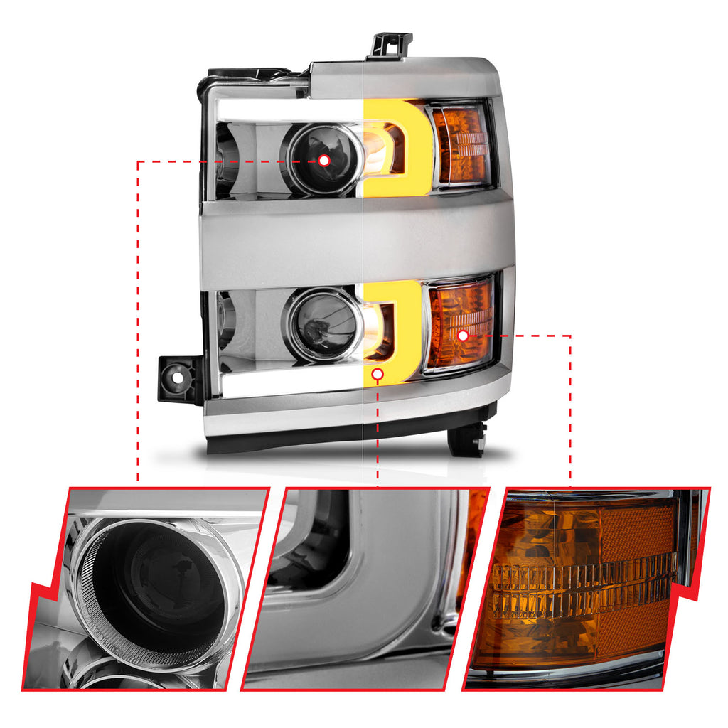 ANZO USA 111366 Projector Headlight Set for Select Chevrolet Silverado HD, Chevrolet Silverado HD