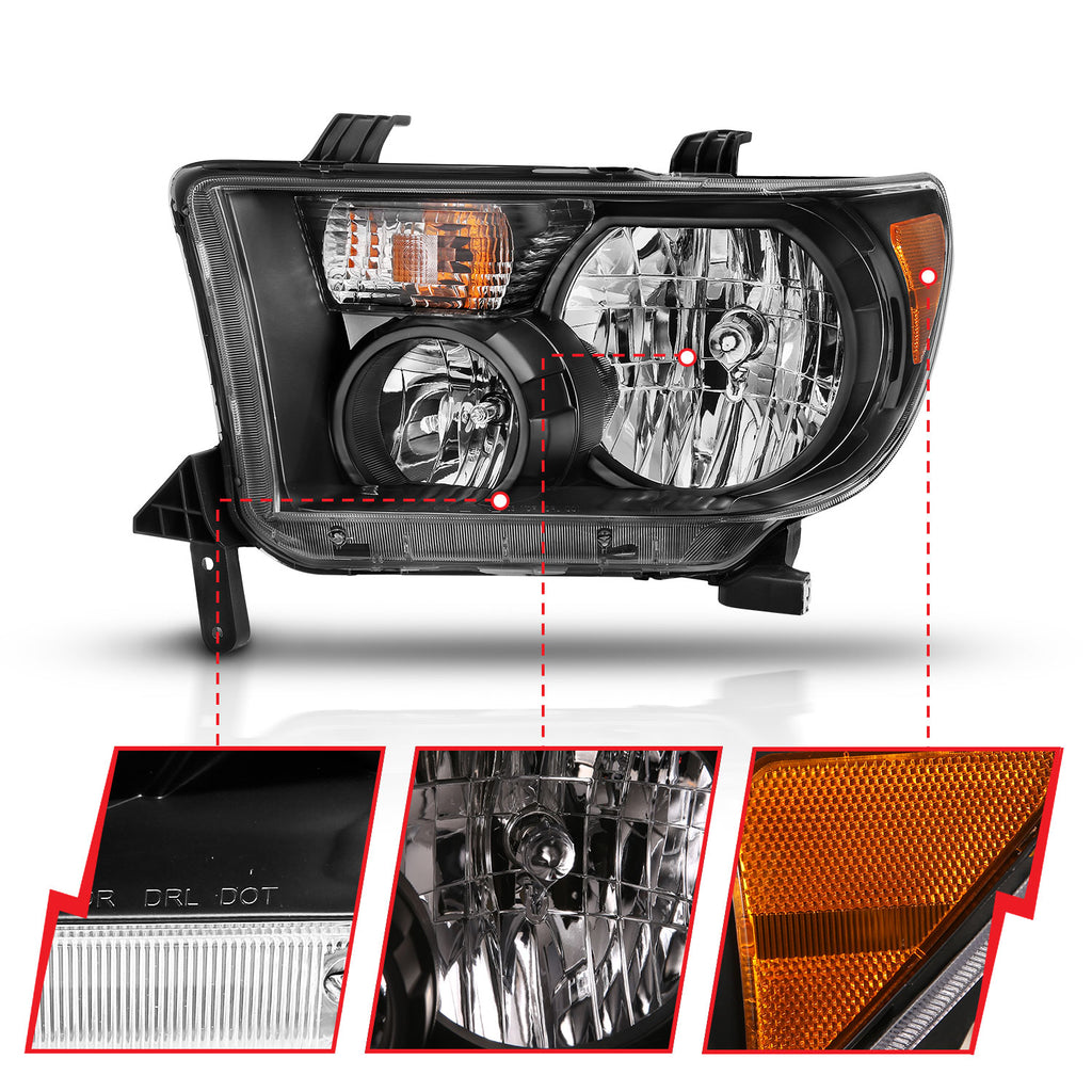 ANZO USA 111436 Crystal Headlights for Select Toyota Sequoia, Toyota Tundra