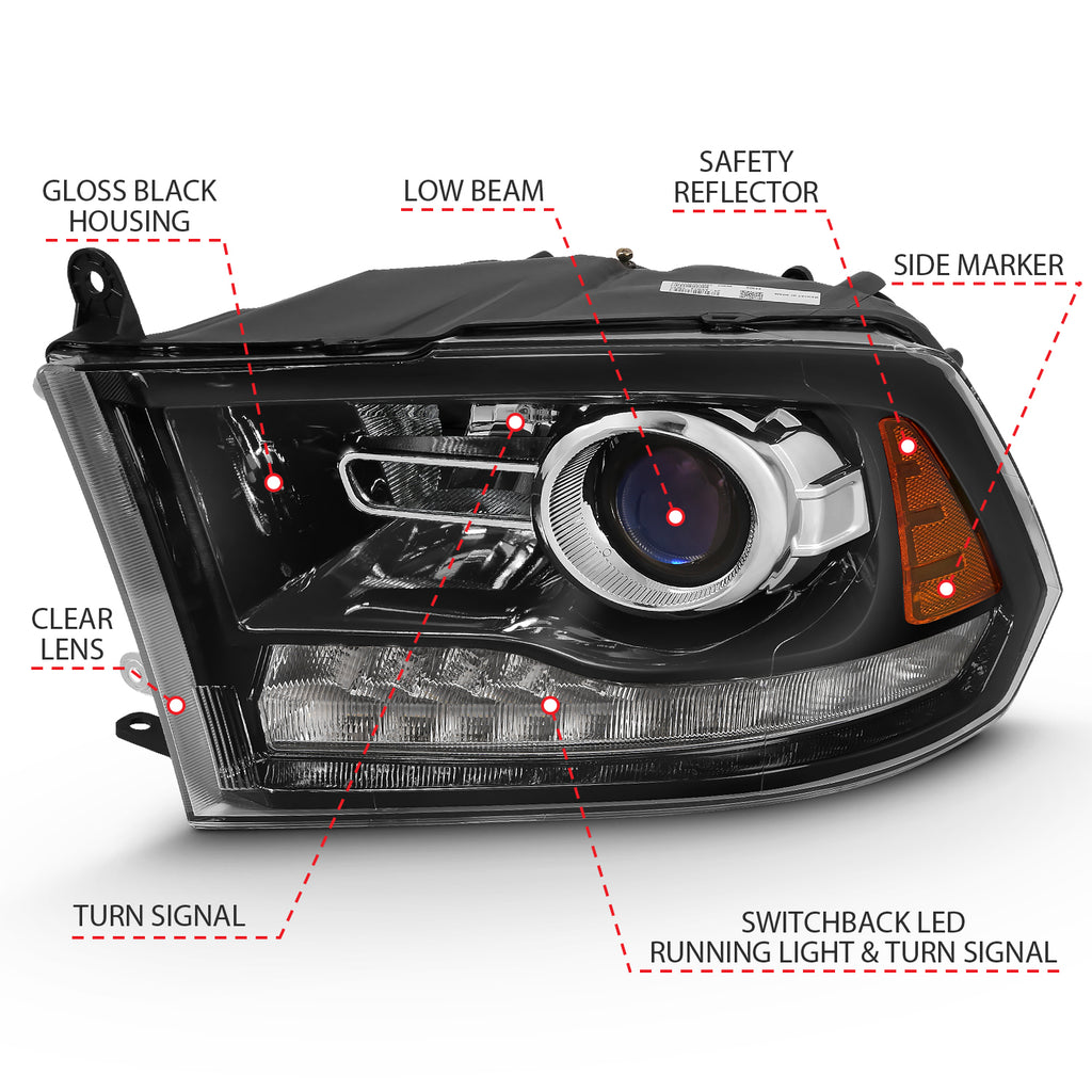 ANZO USA 111439 ANZO USA Projector Headlights W/ Halo for Select Dodge Ram 1500, Dodge Ram 2500, Dodge Ram 3500, Ram 1500, Ram Classic, Ram 2500, Ram