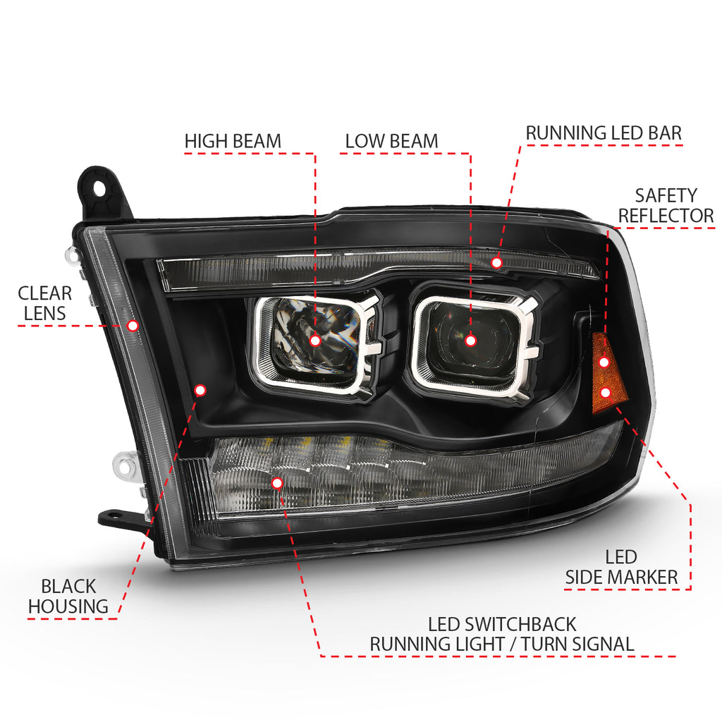 ANZO USA 111441 Projector Headlight for Select Dodge Ram 1500, Dodge Ram 2500, Dodge Ram 3500, Ram 1500, Ram Classic, Ram 2500, Ram