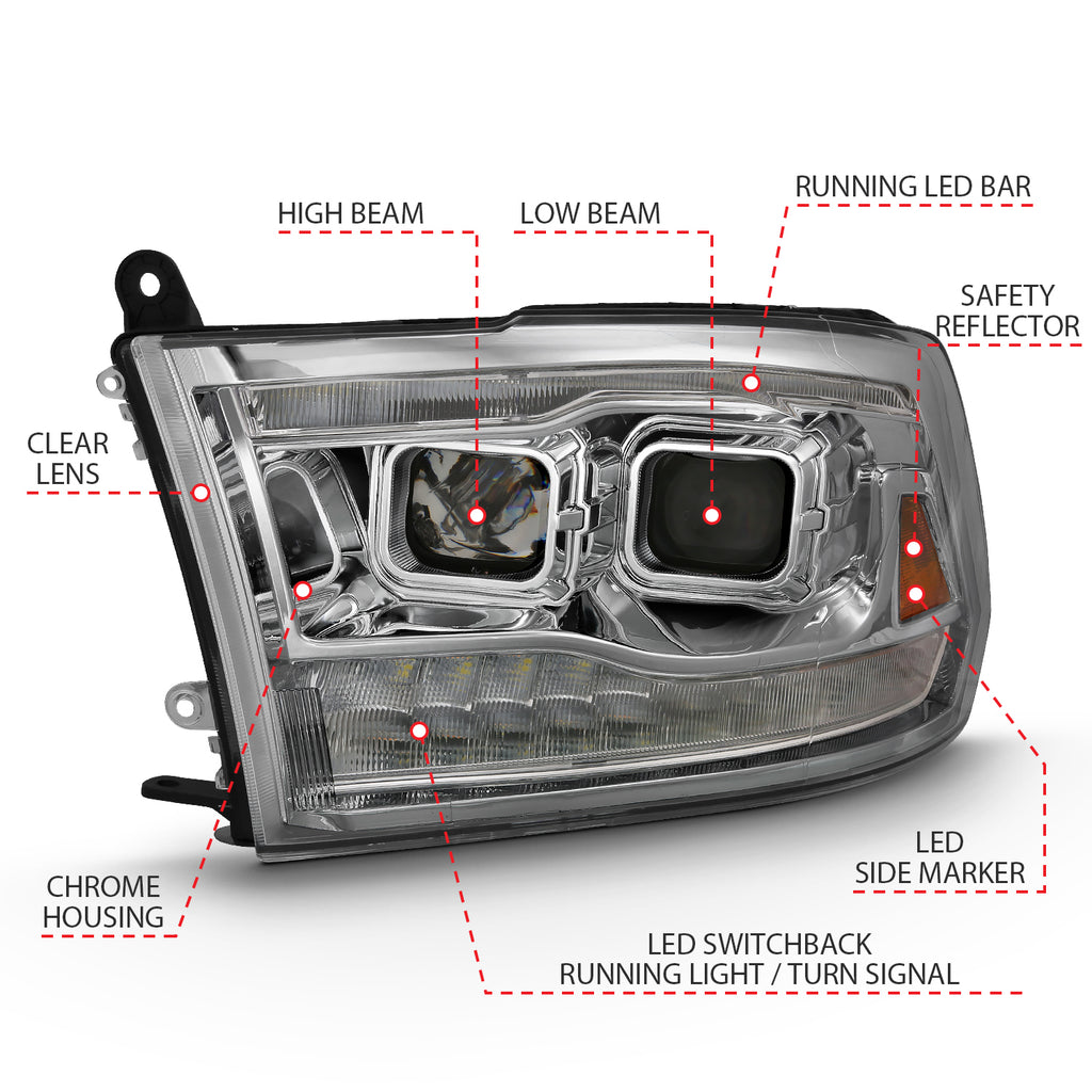 ANZO USA 111442 Projector Headlight for Select Dodge Ram 1500, Dodge Ram 2500, Dodge Ram 3500, Ram 1500, Ram Classic, Ram 2500, Ram