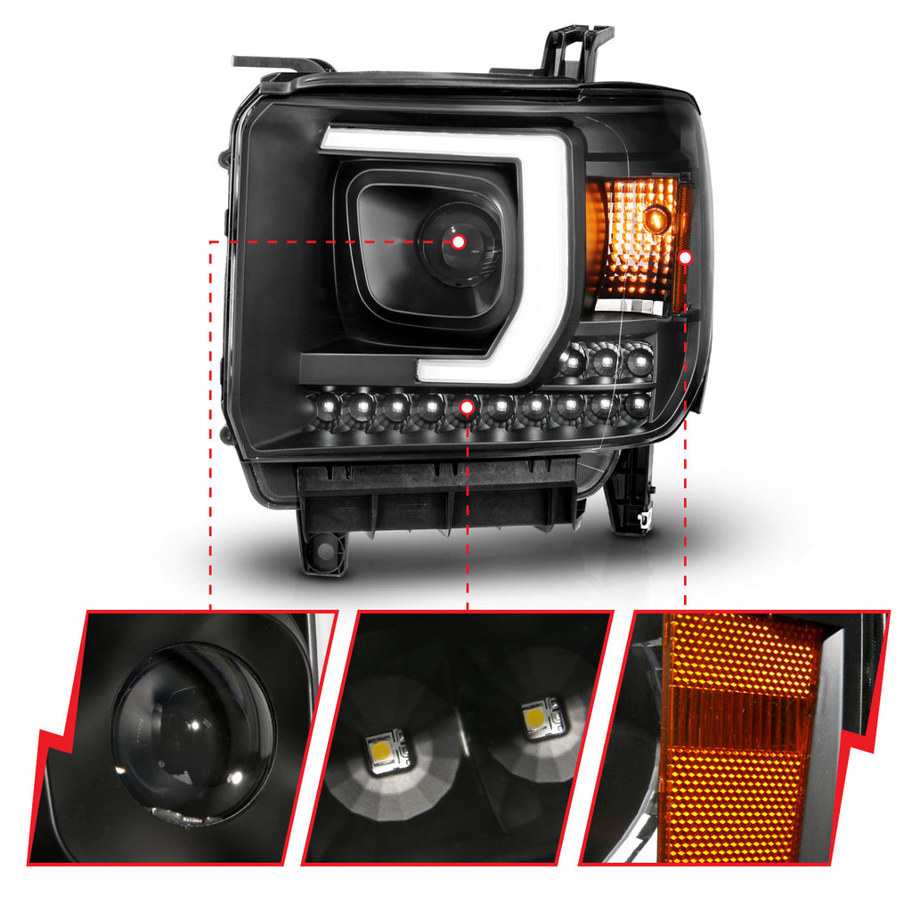 ANZO USA 111450 Projector Headlight for Select GMC Sierra, GMC Sierra 1500, GMC Sierra HD, GMC Sierra HD
