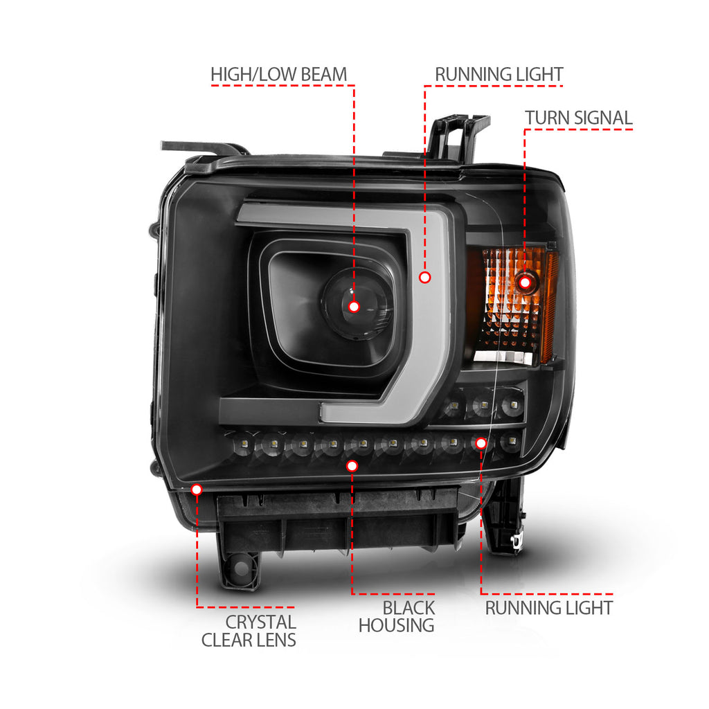 ANZO USA 111450 Projector Headlight for Select GMC Sierra, GMC Sierra 1500, GMC Sierra HD, GMC Sierra HD