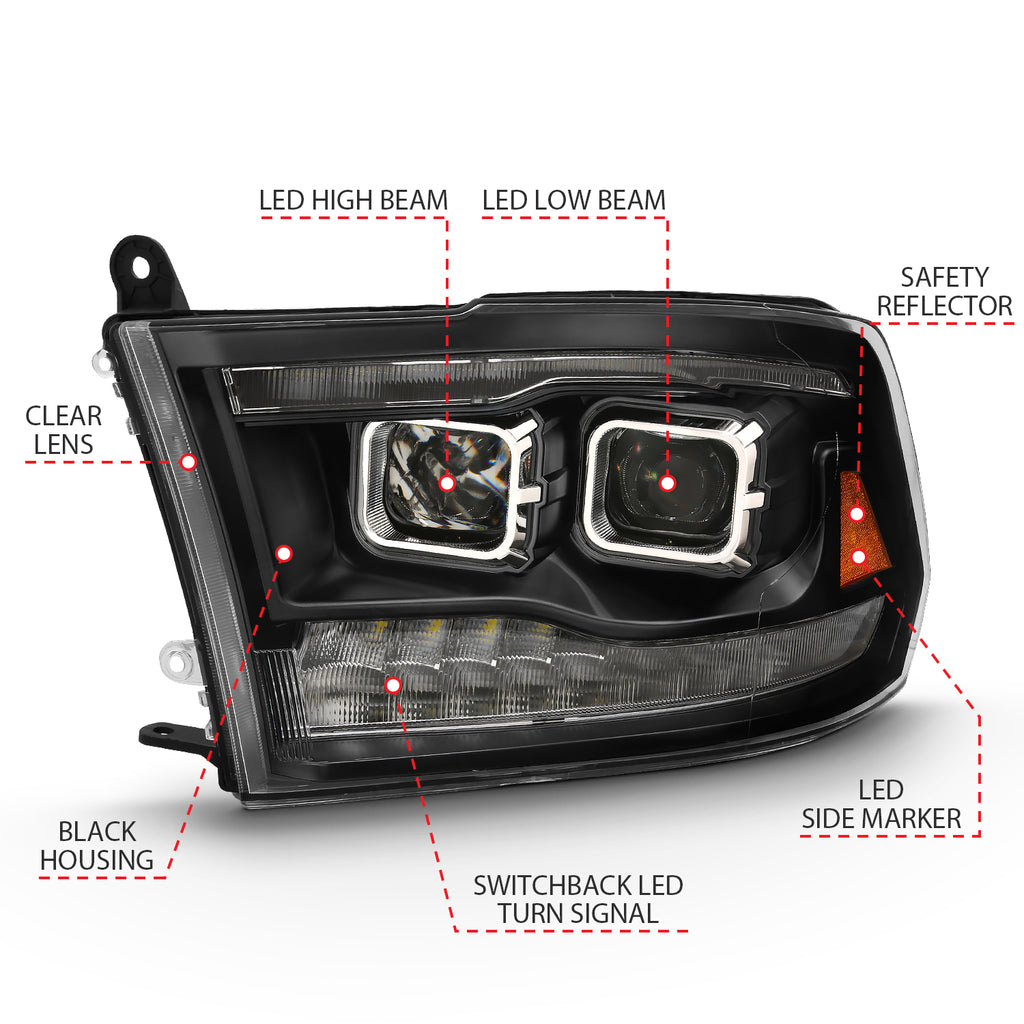 ANZO USA 111464 LED Projector Headlights for Select Dodge Ram 1500, Dodge Ram 2500, Dodge Ram 3500, Ram 1500, Ram Classic, Ram 2500, Ram