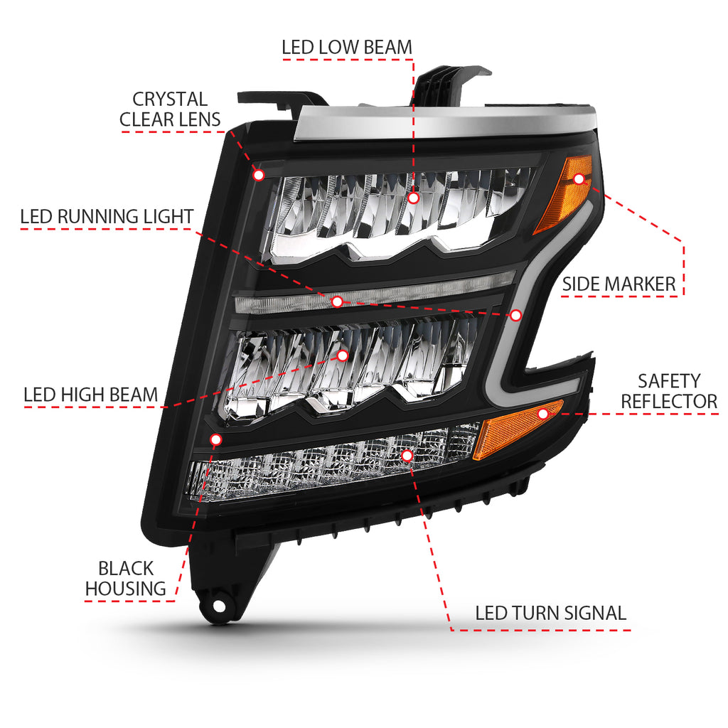 ANZO USA 111478 LED Crystal Headlights for Select Chevrolet Suburban, Chevrolet Tahoe