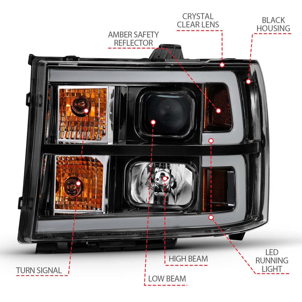 ANZO USA 111482 Projector Headlight for Select GMC Sierra 1500, GMC Sierra HD, GMC Sierra HD