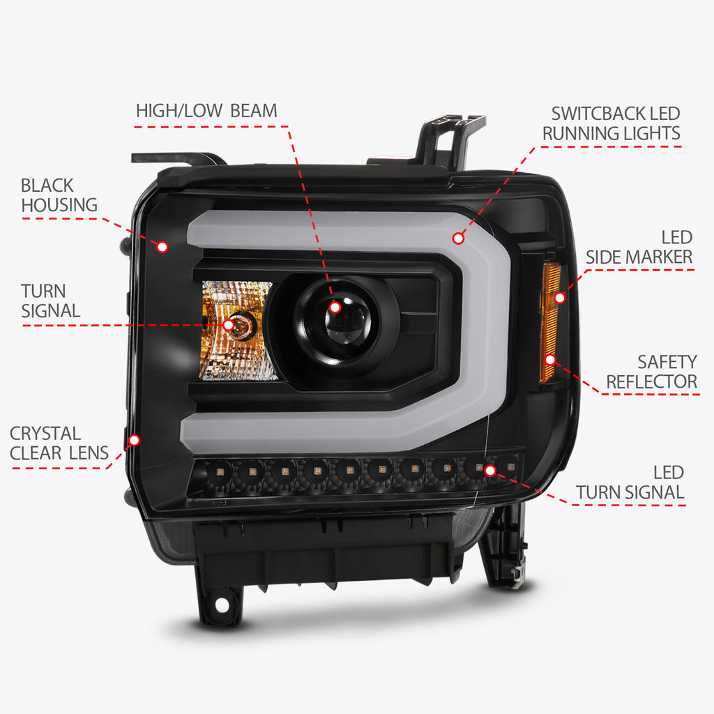 ANZO USA 111487 Projector Headlight for Select GMC Sierra, GMC Sierra 1500, GMC Sierra HD, GMC Sierra HD