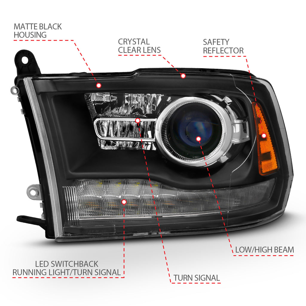 ANZO USA 111489 Projector Headlight for Select Dodge Ram 1500, Dodge Ram 2500, Dodge Ram 3500, Ram 1500, Ram Classic, Ram 2500, Ram