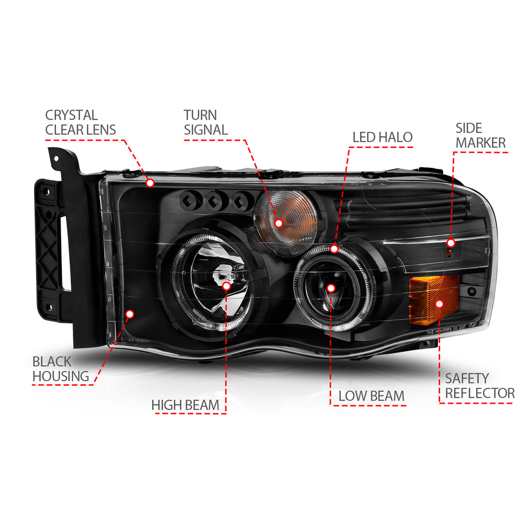ANZO USA 111490 Projector Headlight for Select Dodge Ram 1500, Dodge Ram 2500, Dodge Ram