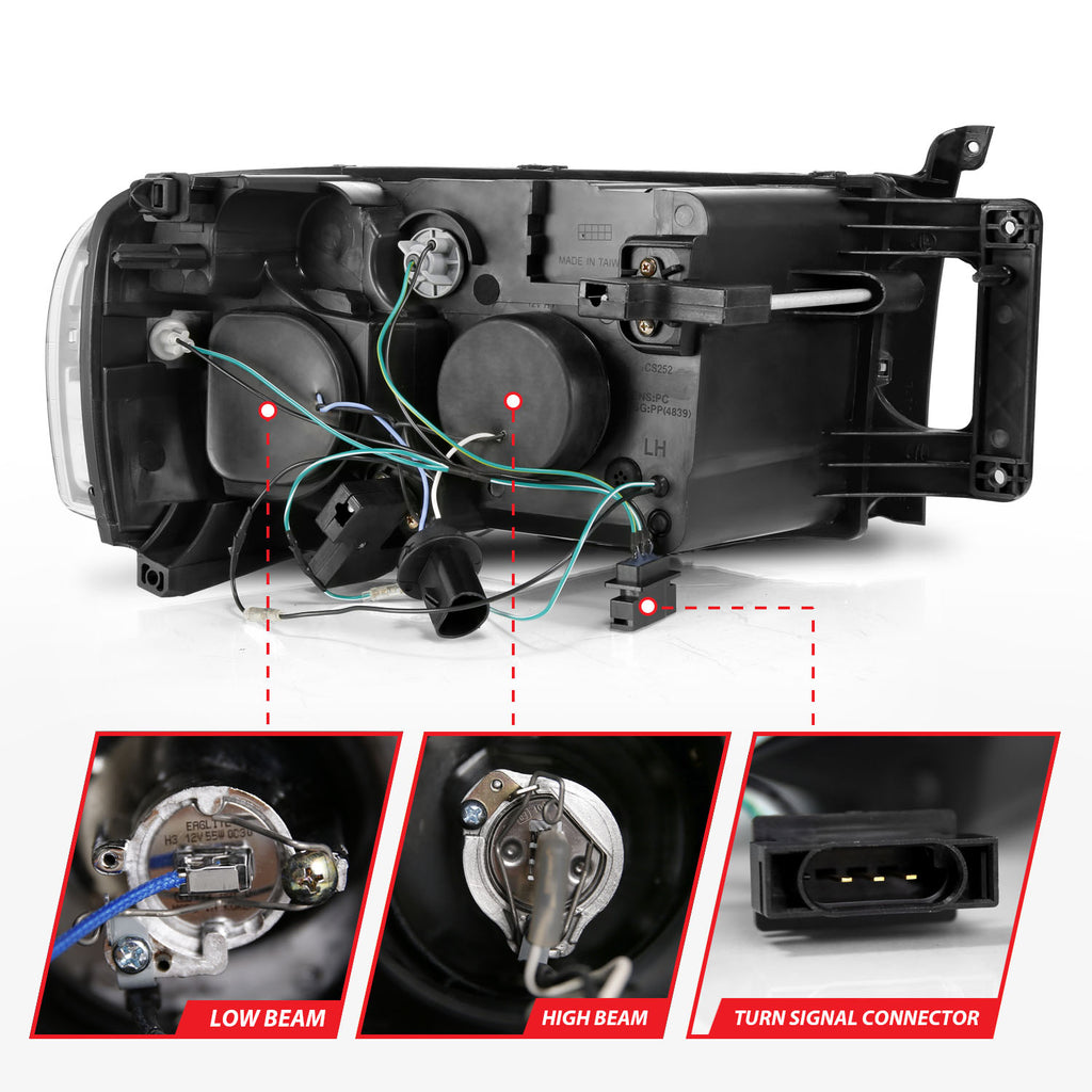 ANZO USA 111490 Projector Headlight for Select Dodge Ram 1500, Dodge Ram 2500, Dodge Ram