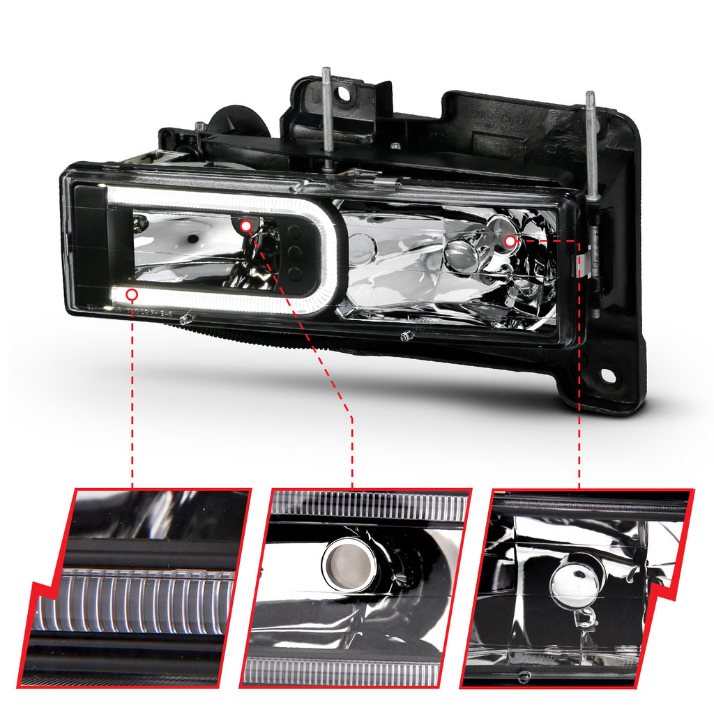 ANZO USA 111498 Crystal Headlight for Select Cadillac Escalade, Chevrolet Blazer, Chevrolet C1500, Chevrolet C2500, Chevrolet C3500, Chevrolet K1500, Chevrolet K2500, Chevrolet K3500, Chevrolet Suburban, Chevrolet Tahoe, GMC C1500, GMC C2500, GMC C3500,
