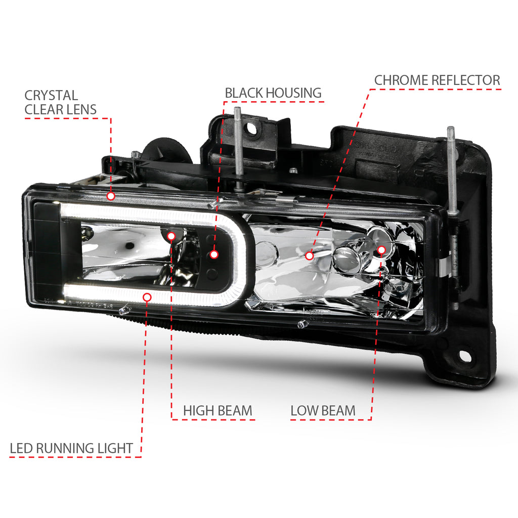 ANZO USA 111498 Crystal Headlight for Select Cadillac Escalade, Chevrolet Blazer, Chevrolet C1500, Chevrolet C2500, Chevrolet C3500, Chevrolet K1500, Chevrolet K2500, Chevrolet K3500, Chevrolet Suburban, Chevrolet Tahoe, GMC C1500, GMC C2500, GMC C3500,