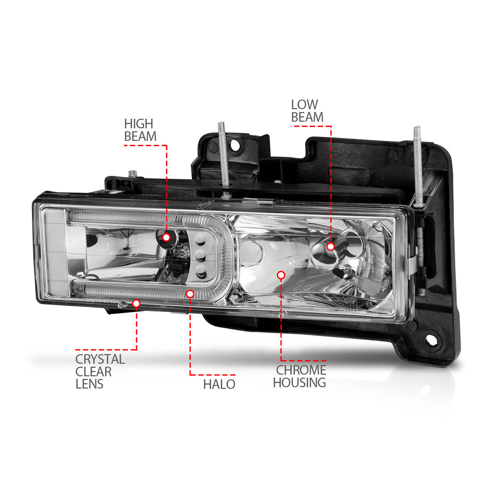 ANZO USA 111499 Crystal Headlight for Select Cadillac Escalade, Chevrolet Blazer, Chevrolet C1500, Chevrolet C1500 Suburban, Chevrolet C2500, Chevrolet C2500 Suburban, Chevrolet C3500, Chevrolet C3500HD, Chevrolet K1500, Chevrolet K1500 Suburban,