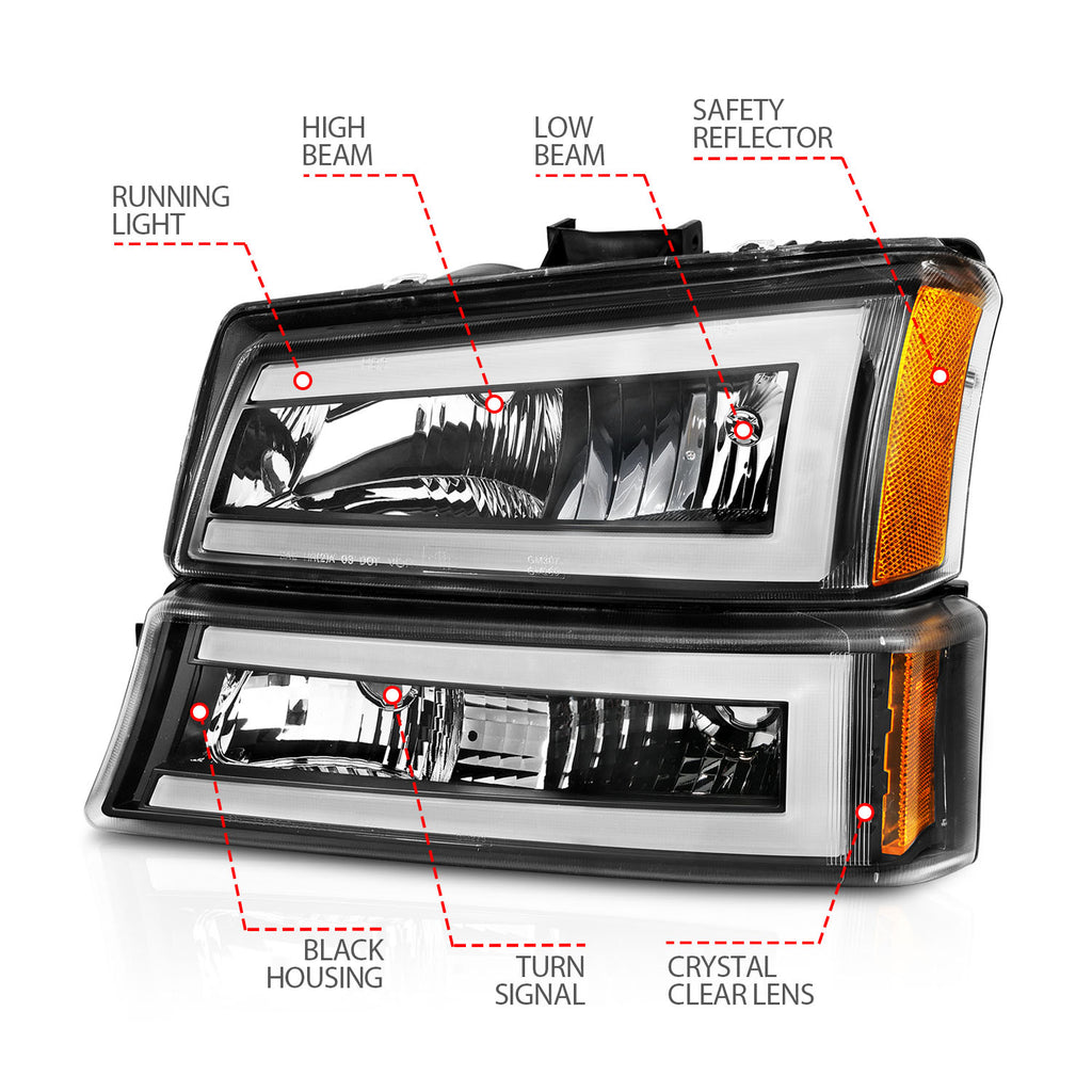 ANZO USA 111501 Crystal Headlight for Select Chevrolet Avalanche 1500, Chevrolet Avalanche 2500, Chevrolet Silverado 1500, Chevrolet Silverado Classic, Chevrolet Silverado HD, Chevrolet Silverado HD Classic, Chevrolet Silverado 2500, Chevrolet Silverado
