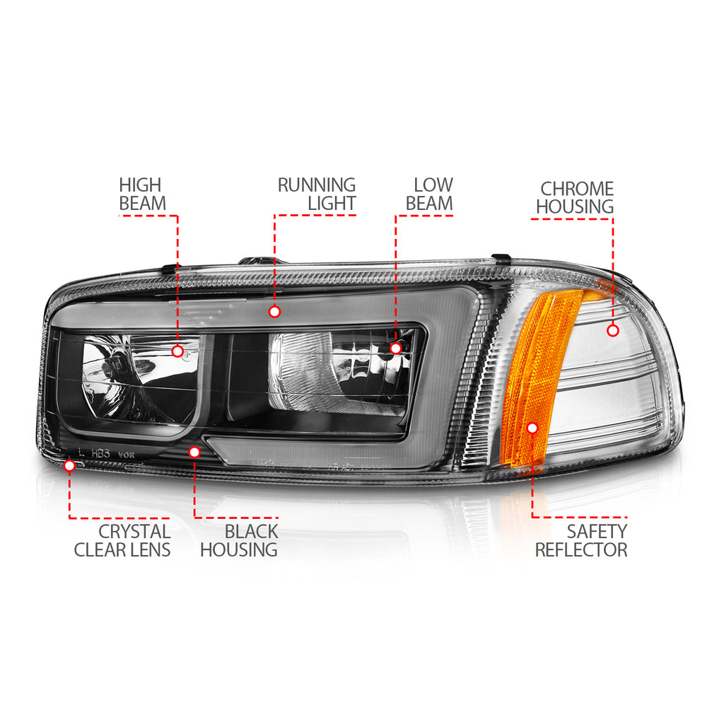 ANZO USA 111522 Crystal Headlight for Select GMC C3500, GMC K3500, GMC Sierra 1500, GMC Sierra Classic, GMC Sierra HD, GMC Sierra HD Classic, GMC Sierra 2500, GMC Sierra HD, GMC Sierra HD Classic, GMC Sierra 3500, GMC Sierra Classic, GMC Yukon, GMC Yukon