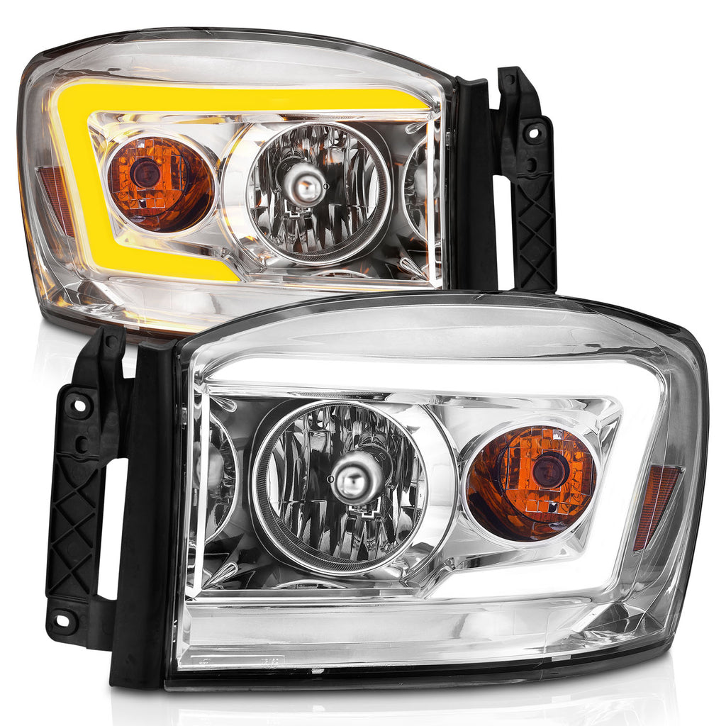 ANZO USA 111527 CRYSTAL HEADLIGHT W/ LIGHT BAR SWITCHBACK CHROME HOUSING CLEAR LENS for Select Dodge Ram 1500, Dodge Ram 2500, Dodge Ram