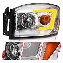 Load image into Gallery viewer, ANZO USA 111527 CRYSTAL HEADLIGHT W/ LIGHT BAR SWITCHBACK CHROME HOUSING CLEAR LENS for Select Dodge Ram 1500, Dodge Ram 2500, Dodge Ram