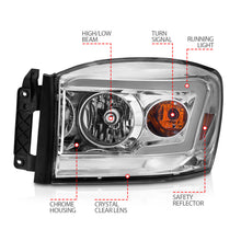Load image into Gallery viewer, ANZO USA 111527 CRYSTAL HEADLIGHT W/ LIGHT BAR SWITCHBACK CHROME HOUSING CLEAR LENS for Select Dodge Ram 1500, Dodge Ram 2500, Dodge Ram