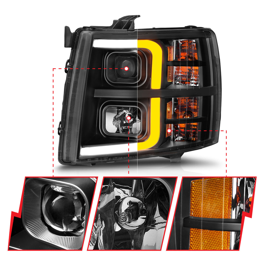 ANZO USA 111545 Projector Headlight for Select Chevrolet Silverado 1500, Chevrolet Silverado 2500, Chevrolet Silverado HD, Chevrolet Silverado 3500, Chevrolet Silverado HD