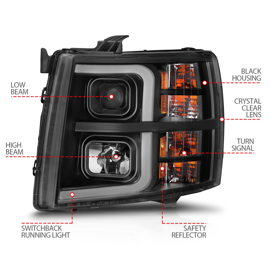 ANZO USA 111545 Projector Headlight for Select Chevrolet Silverado 1500, Chevrolet Silverado 2500, Chevrolet Silverado HD, Chevrolet Silverado 3500, Chevrolet Silverado HD