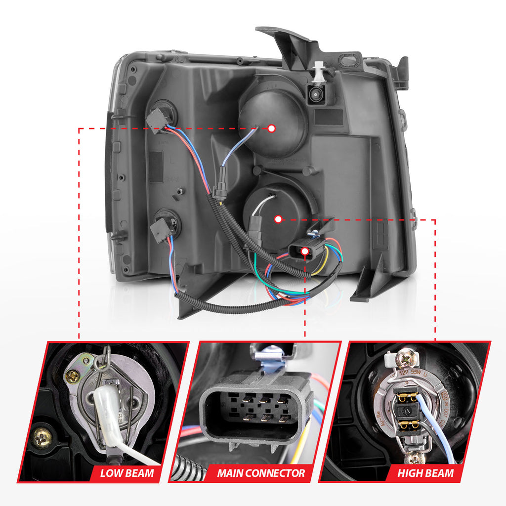 ANZO USA 111545 Projector Headlight for Select Chevrolet Silverado 1500, Chevrolet Silverado 2500, Chevrolet Silverado HD, Chevrolet Silverado 3500, Chevrolet Silverado HD