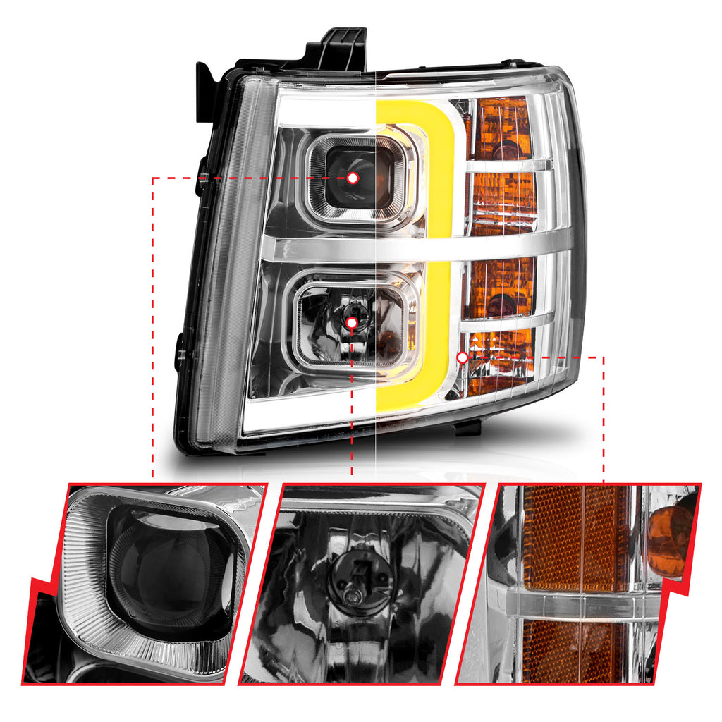 ANZO USA 111546 Projector Headlight for Select Chevrolet Silverado 1500, Chevrolet Silverado 2500, Chevrolet Silverado HD, Chevrolet Silverado 3500, Chevrolet Silverado HD