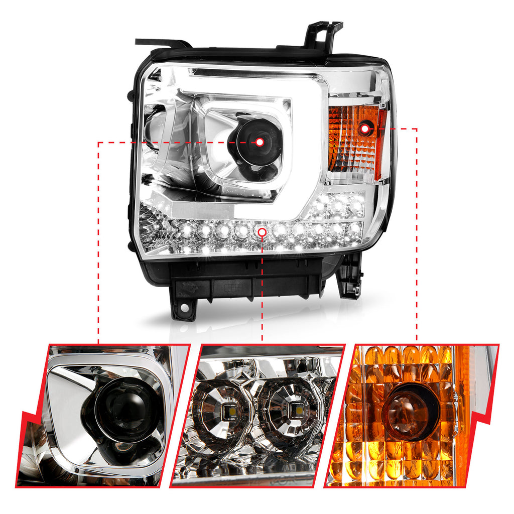 ANZO USA 111553 Projector Headlight for Select GMC Sierra 1500, GMC Sierra HD, GMC Sierra HD
