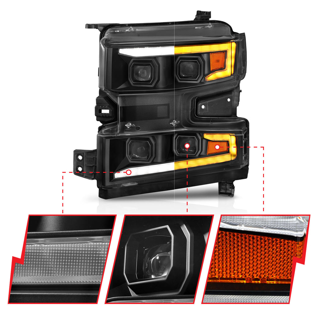ANZO USA 111566-L LED Projector Headlight for Select Chevrolet Silverado 1500, Chevrolet Silverado LTD