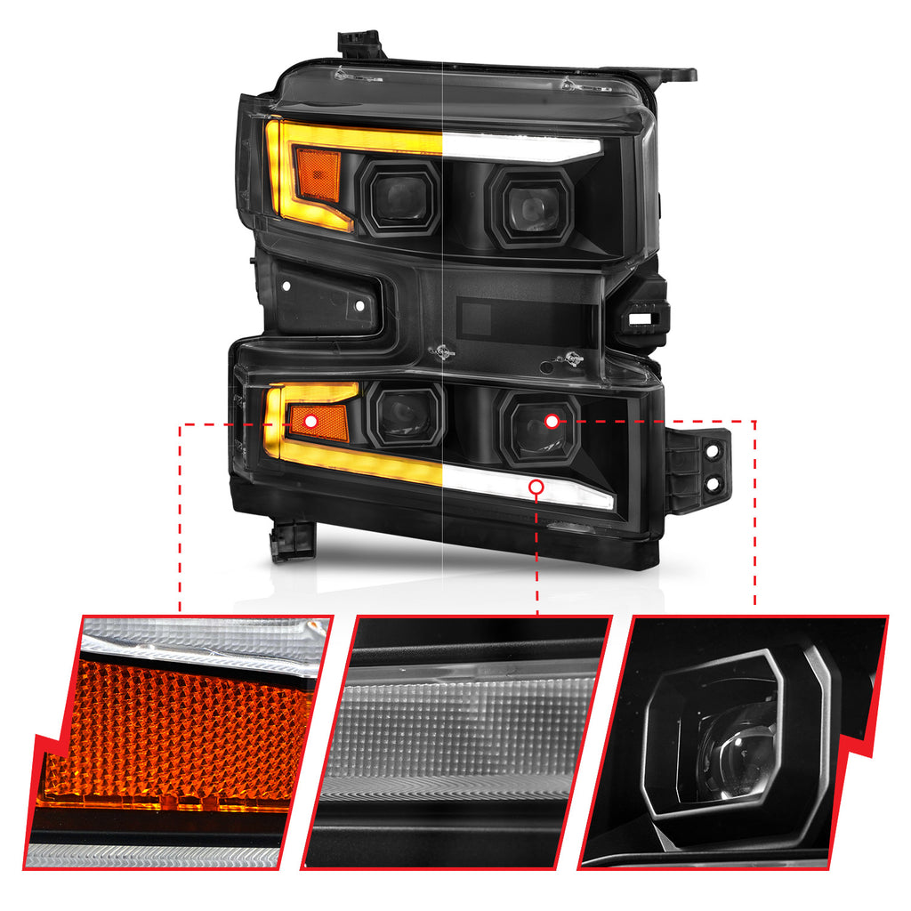 ANZO USA 111566-R LED Projector Headlight for Select Chevrolet Silverado 1500, Chevrolet Silverado LTD