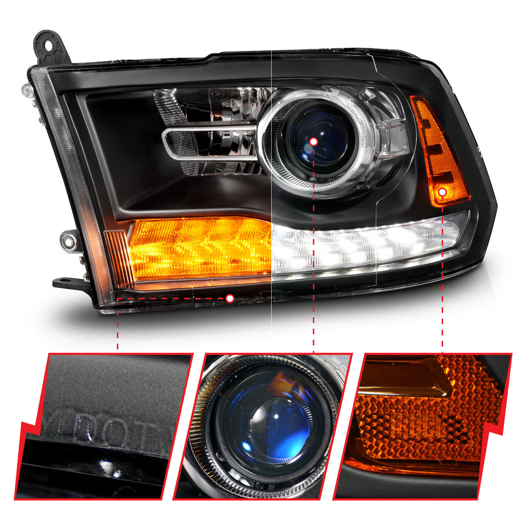 ANZO USA 111609 Projector Headlight for Select Dodge Ram 1500, Dodge Ram 2500, Dodge Ram 3500, Ram 1500, Ram Classic, Ram 2500, Ram