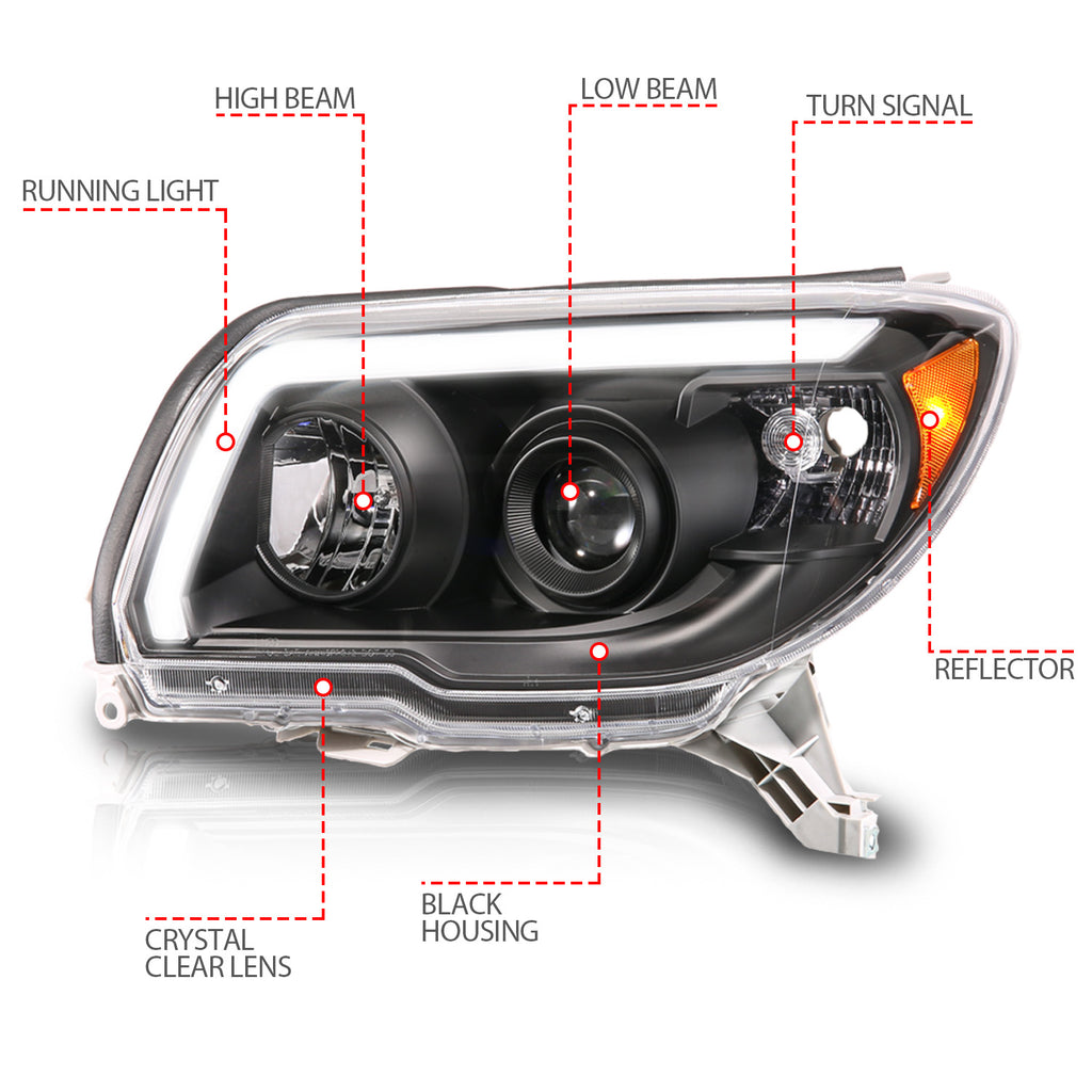 ANZO USA 111616 LED Bar Projector Black Headlight for Select Toyota 4Runner
