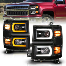 Load image into Gallery viewer, ANZO USA 111617 Black Housing Dual Switchback+Sequential LED Tube Square Projector Headlights for Select Chevrolet Silverado