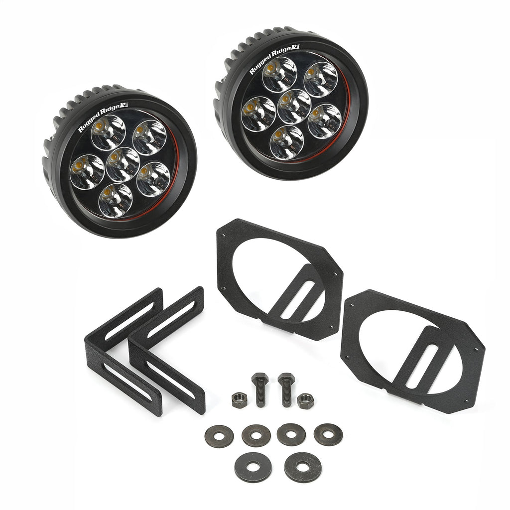 Rugged Ridge 11232.27 LED Light/Mount Kit for Select Jeep Wrangler, Jeep Wrangler JK