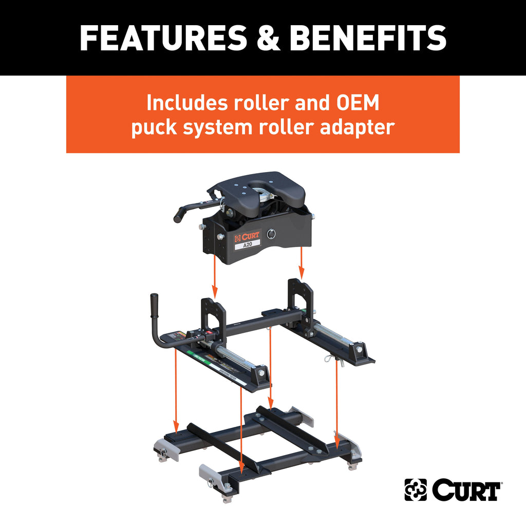 CURT 16669 A20 Sliding 5th Wheel Hitch; 20K; Select Silverado; Sierra; 6.5ft. Bed Puck Syst - Truck Part Superstore