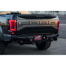 Load image into Gallery viewer, ~(120-Lbs.-90X21x16)~-2017-Ford-Raptor-Honeybadger-Rear-Bumper-With-Tow-Hooks-And-Backup-Sensors-With-10-Sr-Led-Light-Bar-Mounts-And-Dually-Mounts-In-Hammer-Black-With-Satin-Black-Panels.