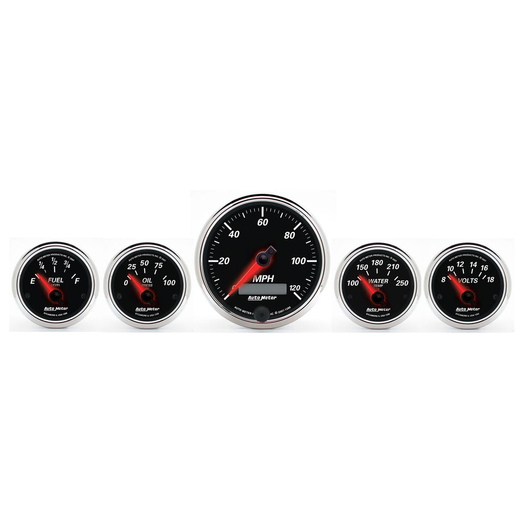 AutoMeter 1201 GAUGE KIT, 5 PC., 3 3/8" & 2 1/16", ELEC. SPEEDOMETER, DESIGNER BLACK II