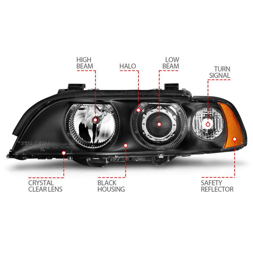 ANZO USA 121017 Projector Headlight Set w/Halo for Select BMW 525i, BMW 528i, BMW 530i, BMW 540i