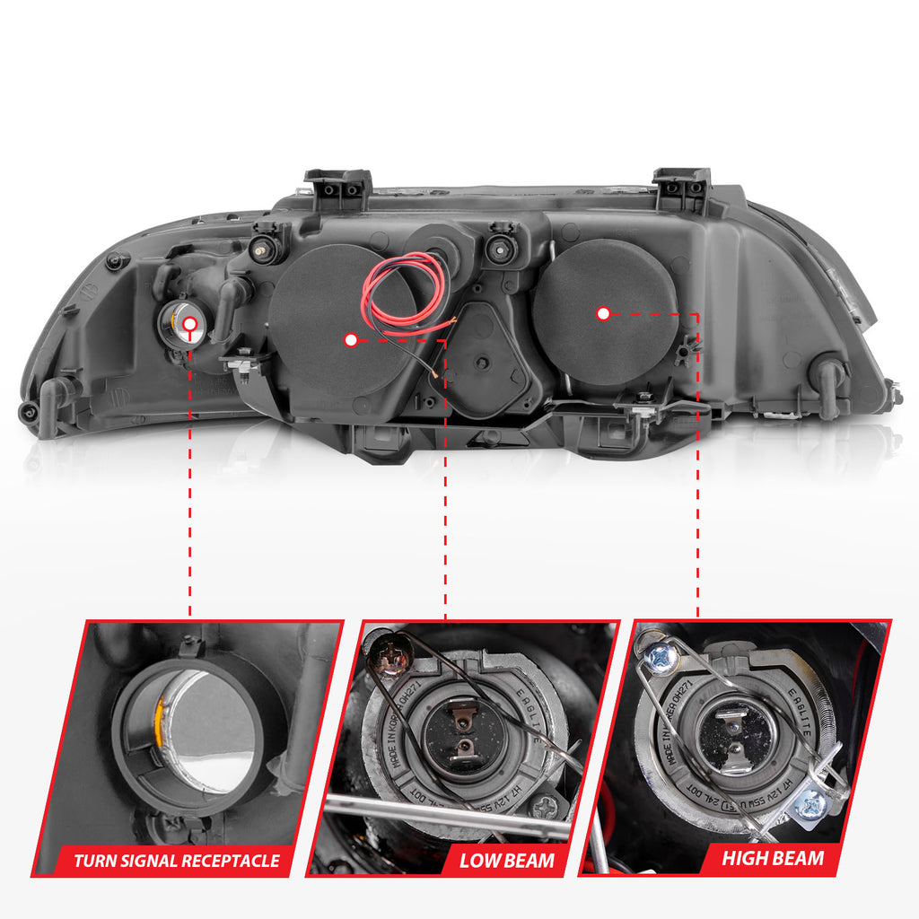 ANZO USA 121017 Projector Headlight Set w/Halo for Select BMW 525i, BMW 528i, BMW 530i, BMW 540i
