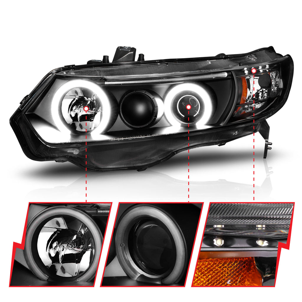ANZO USA 121062 Projector Headlight Set w/Halo for Select Honda Civic