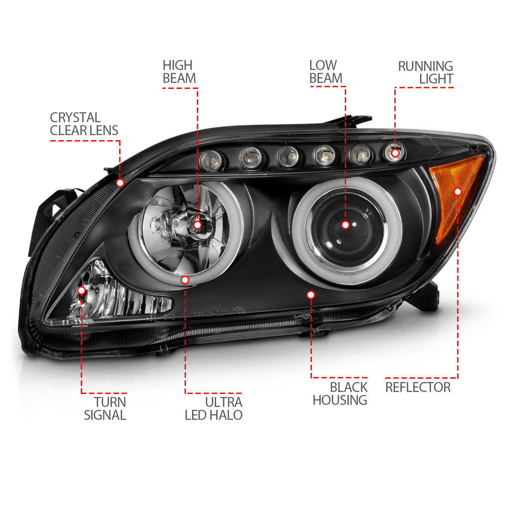 ANZO USA 121119 Projector Headlight Set w/Halo for Select Scion tC