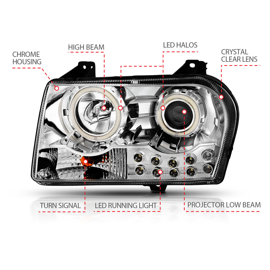 ANZO USA 121136 Projector Headlight Set w/Halo for Select Chrysler 300