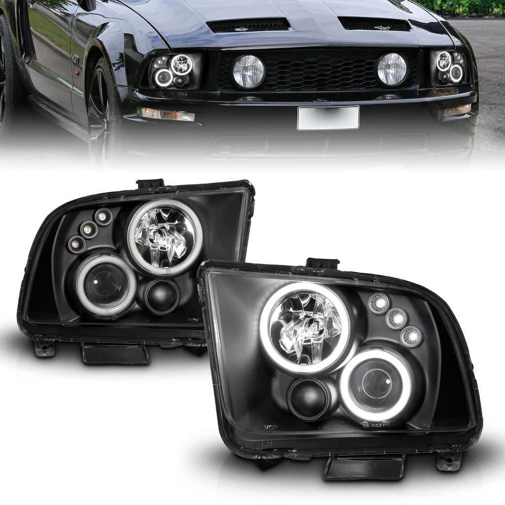 ANZO USA 121166 Projector Headlight Set w/Halo for Select Ford Mustang