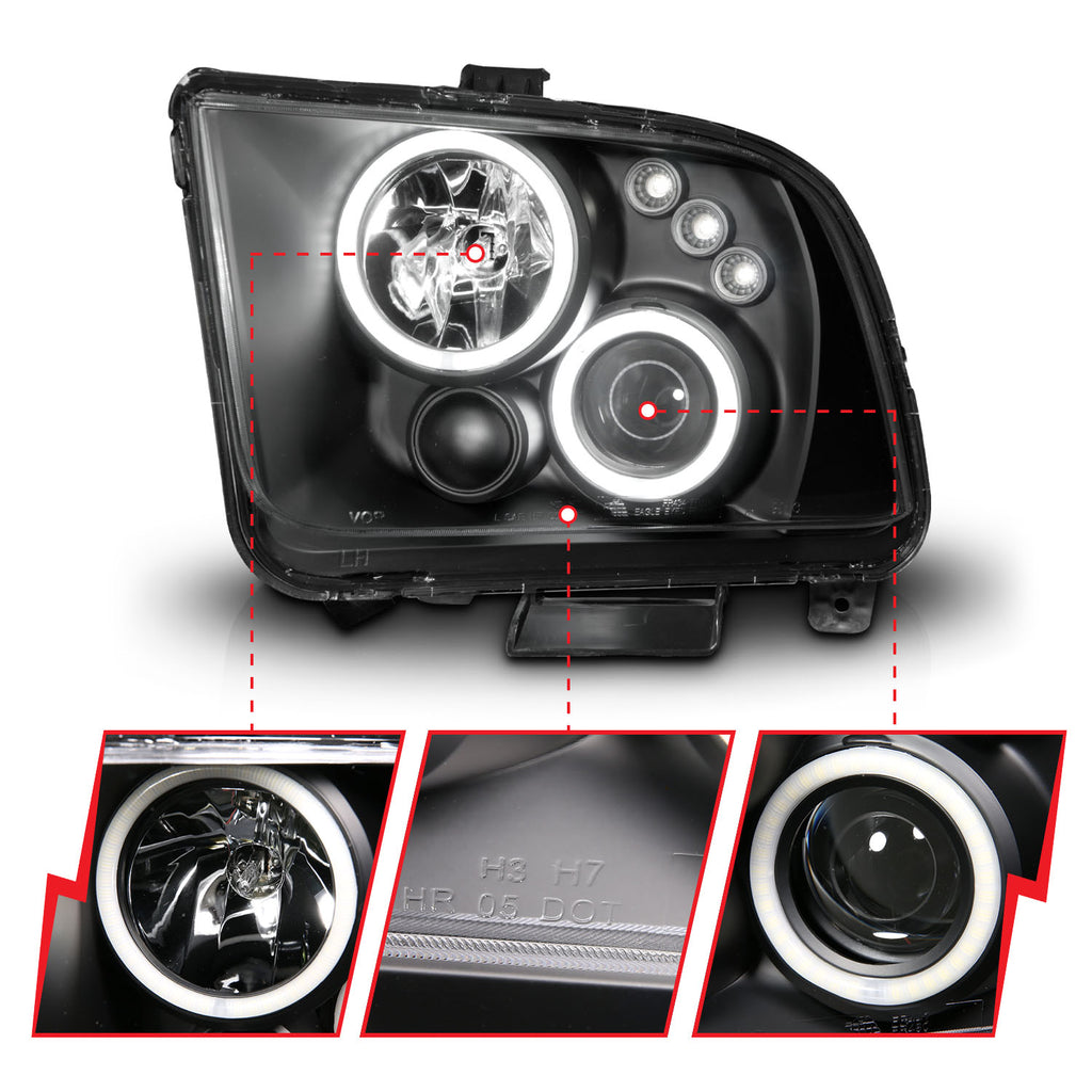 ANZO USA 121166 Projector Headlight Set w/Halo for Select Ford Mustang