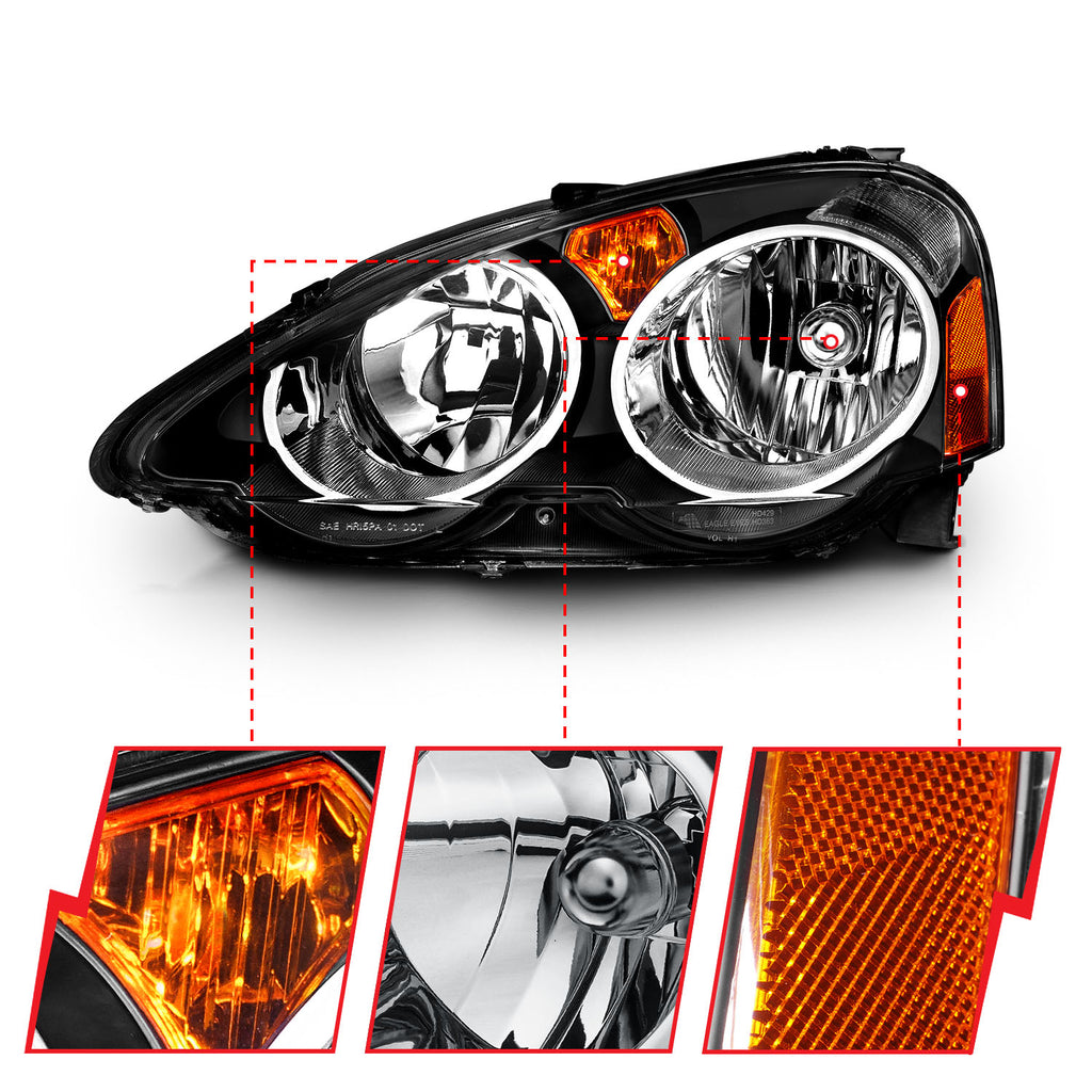 ANZO USA 121209 Crystal Headlight Set for Select Acura RSX