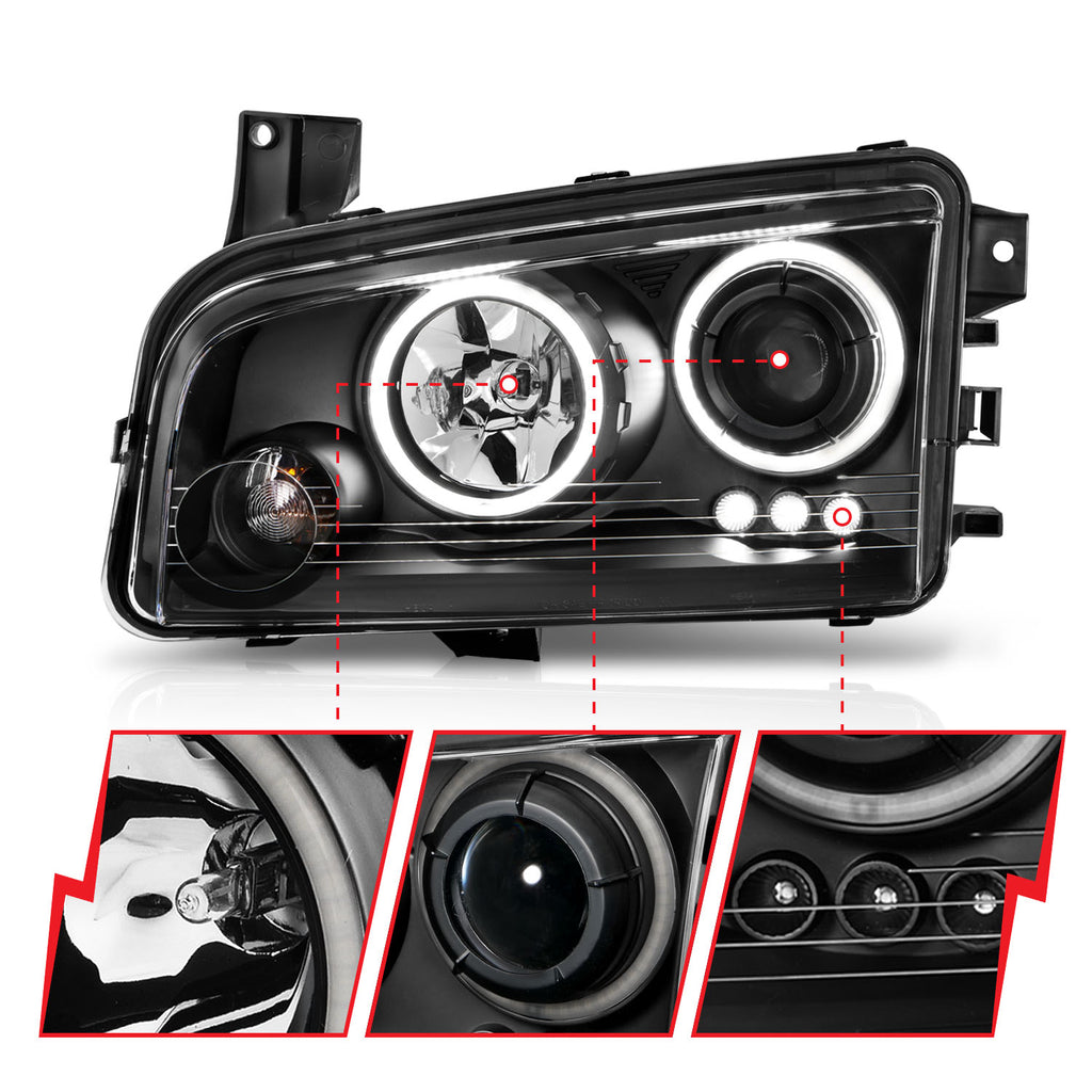 ANZO USA 121218 Projector Headlight Set w/Halo for Select Dodge Charger