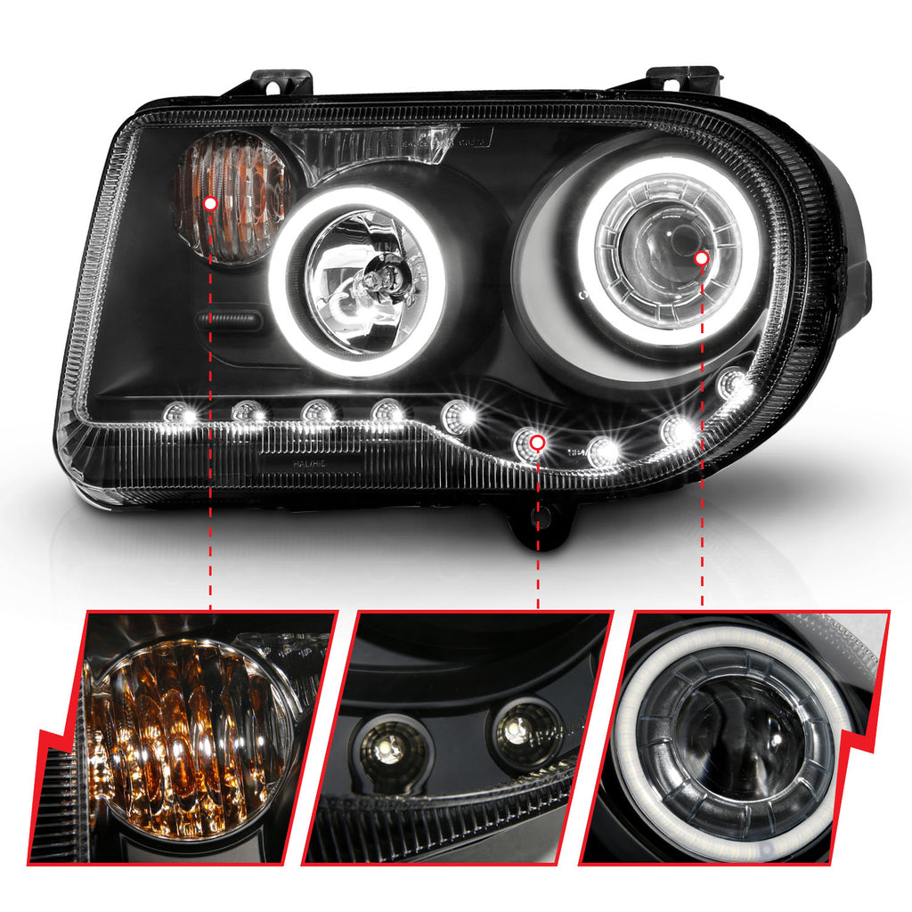 ANZO USA 121251 Projector Headlight Set w/Halo for Select Chrysler 300