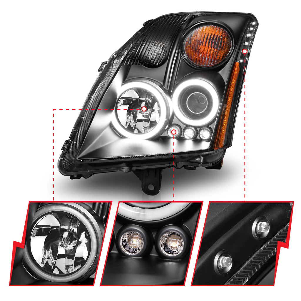 ANZO USA 121276 Projector Headlight Set w/Halo for Select Nissan Sentra